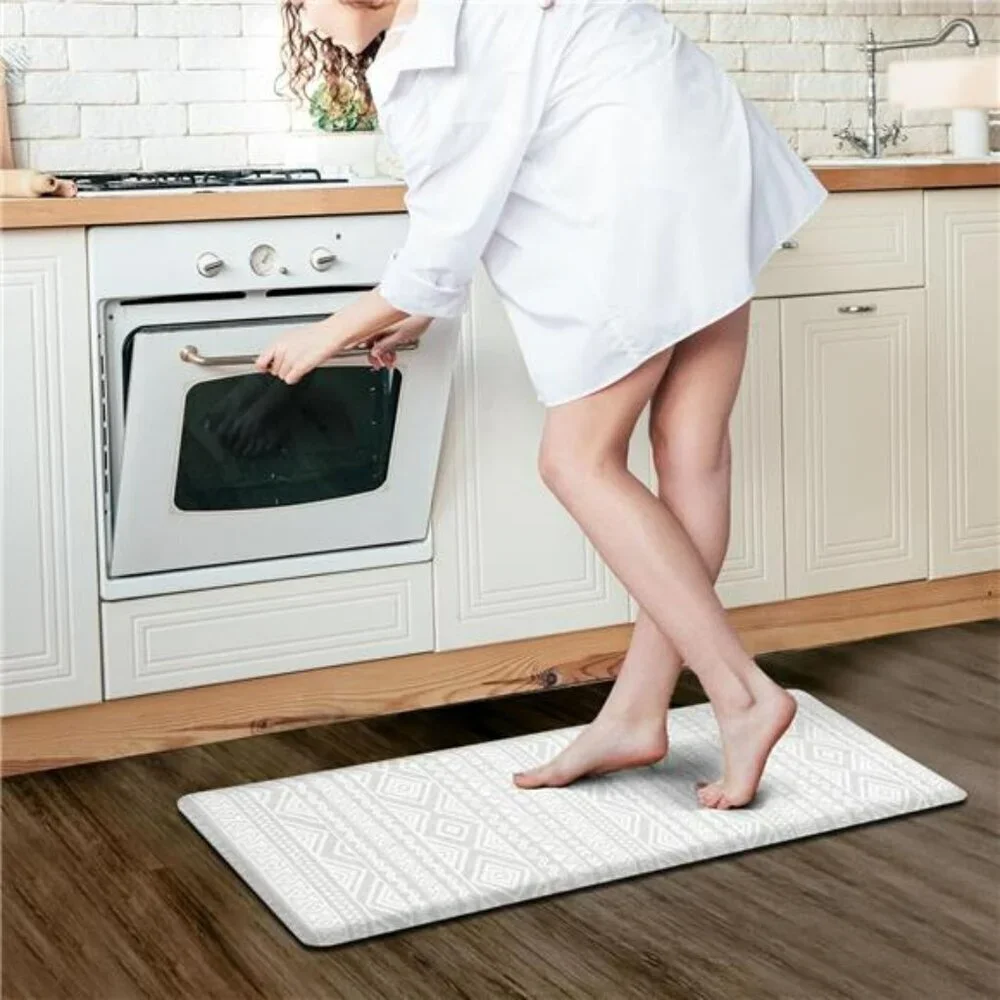 Boho Anti Fatigue Kitchen Mat Non Slip Cushioned Waterproof Floor Rug Gray